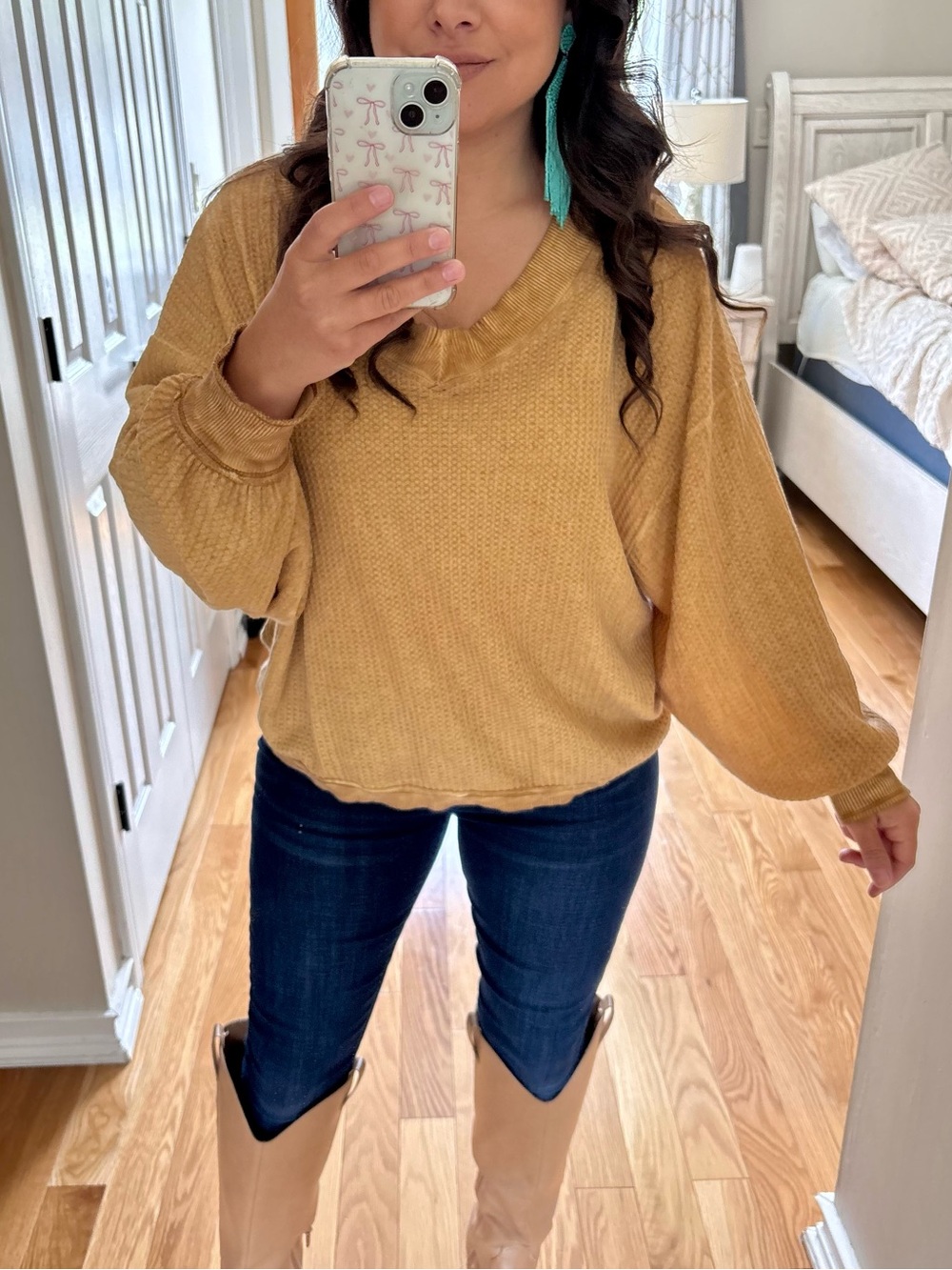 Mustard seed mineral Wash waffle pullover
